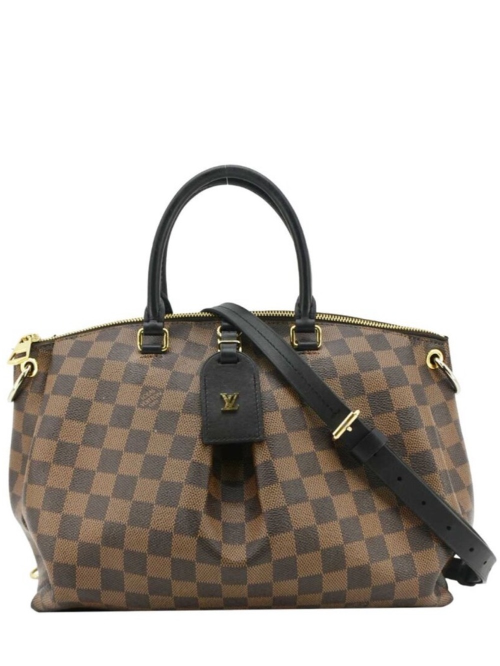 Louis Vuitton Damier Ebene Checkered Satchel with Black Trim and Gold Hardware